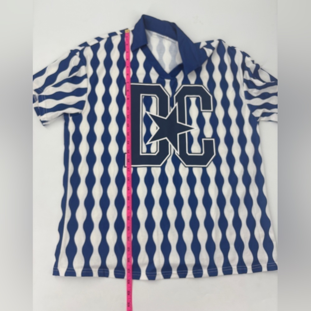 Dallas Cowboys SHEIN Blue & White Striped Polo Shirt Men’s Sz Large DC Star - Picture 5 of 5